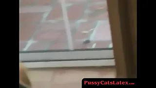 PussyCatsLatex&period;com - Anastasia's anal adventure with fruit latex digits